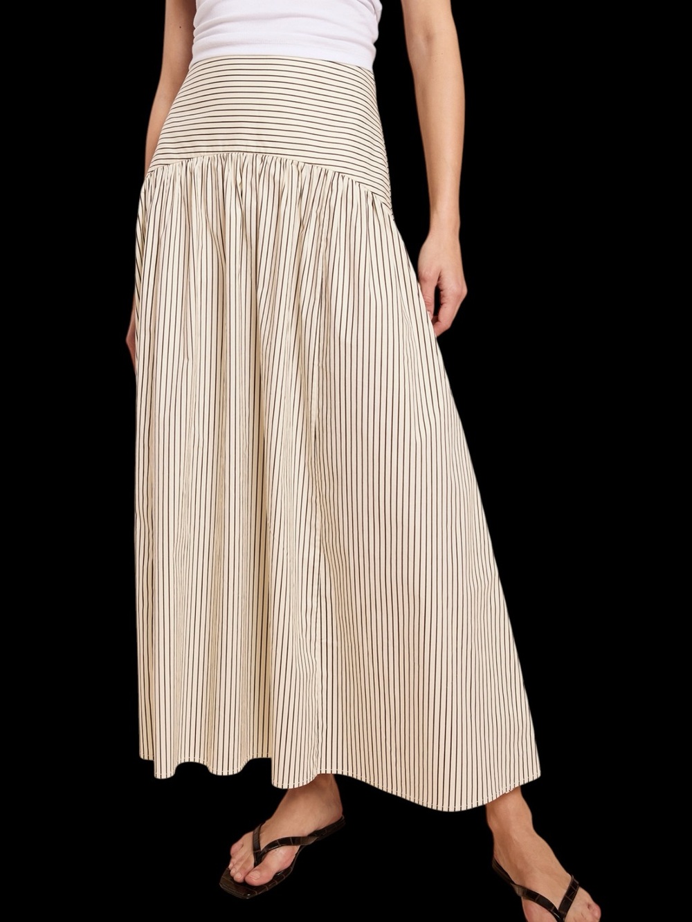 Few Moda Caara Vashti Skirt Striped Maxi Cream Black NWT